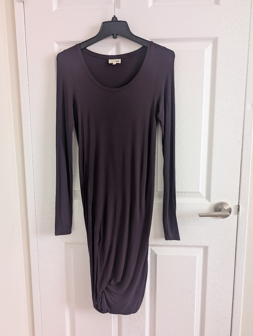 Wilfred Free Aritzia Ruched Side Drape Midi Dress Quiet Luxury Plum Minimalist S
